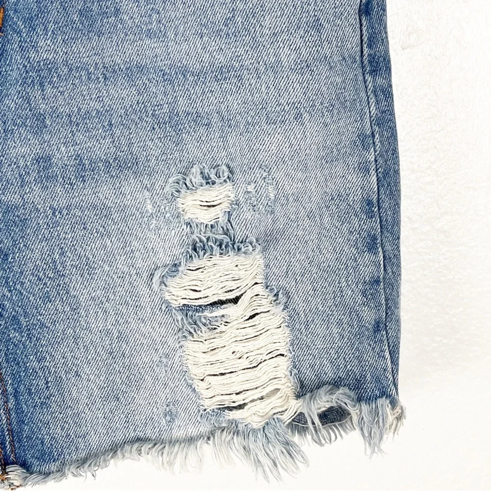 FREE PEOPLE WE THE FREE Ripped Distressed Blue Denim Jean Mini Skirt 26 Boho